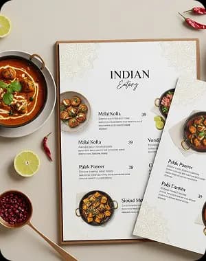 A sample of the Indian food menu